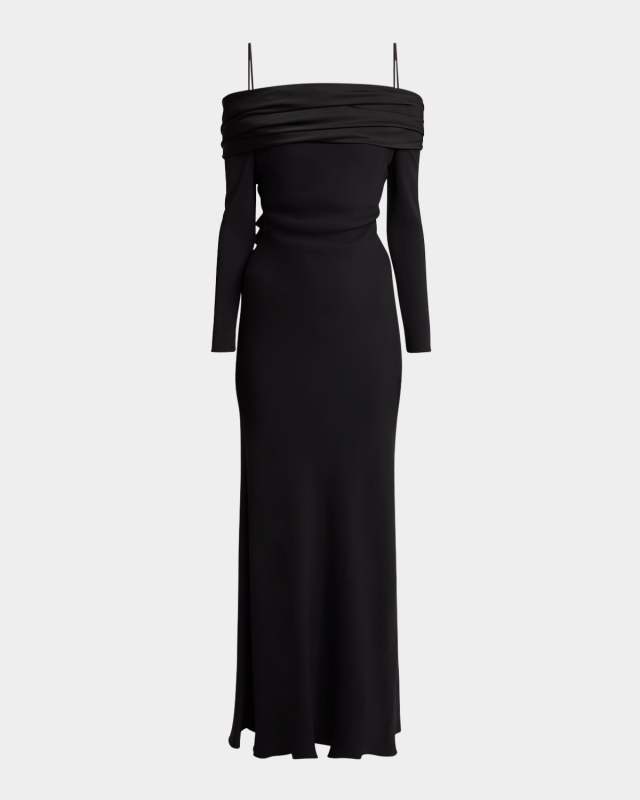 Bow Pleated Off-The-Shoulder Maxi Dress